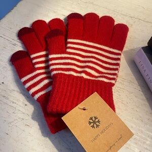 Holiday Christmas Color Red/White Stripe Gloves